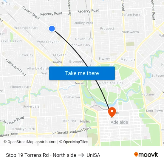 Stop 19 Torrens Rd - North side to UniSA map