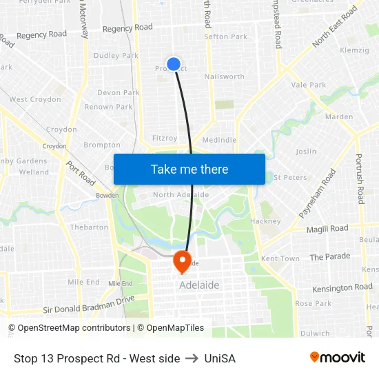 Stop 13 Prospect Rd - West side to UniSA map