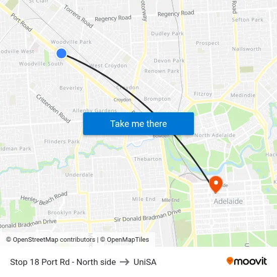 Stop 18 Port Rd - North side to UniSA map