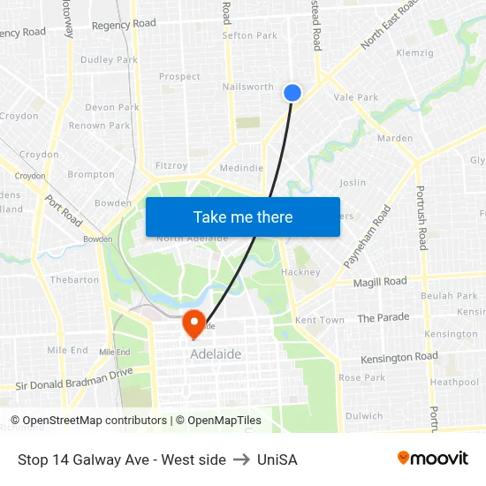 Stop 14 Galway Ave - West side to UniSA map