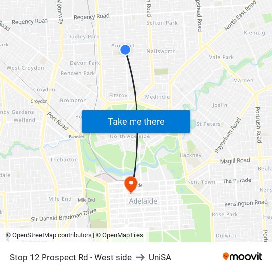 Stop 12 Prospect Rd - West side to UniSA map