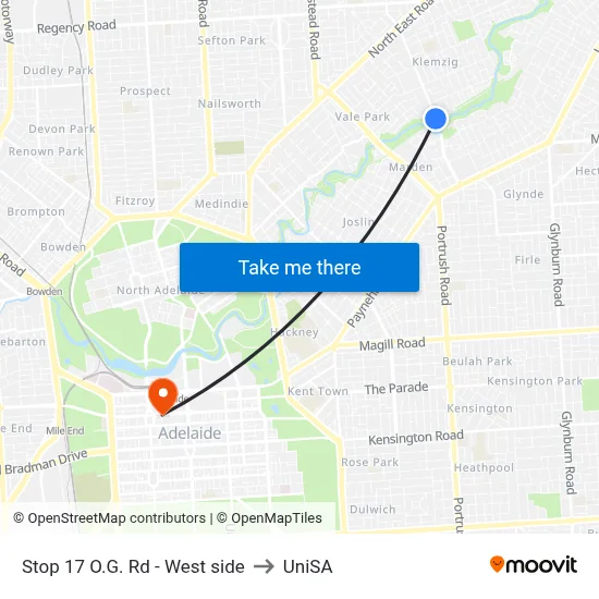 Stop 17 O.G. Rd - West side to UniSA map