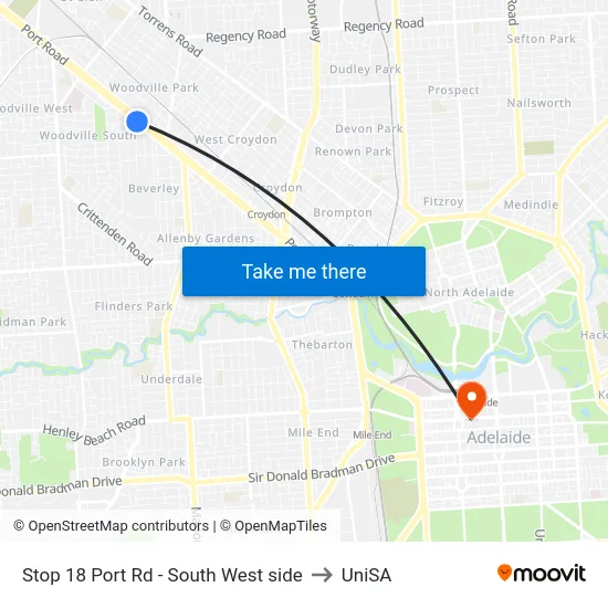 Stop 18 Port Rd - South West side to UniSA map