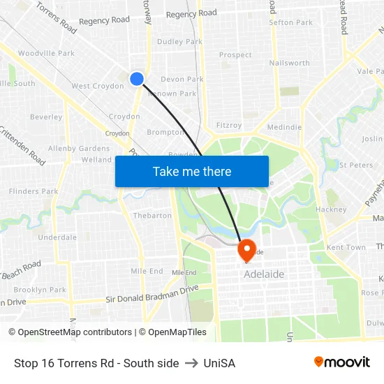 Stop 16 Torrens Rd - South side to UniSA map