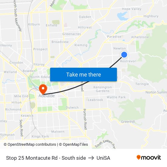 Stop 25 Montacute Rd - South side to UniSA map