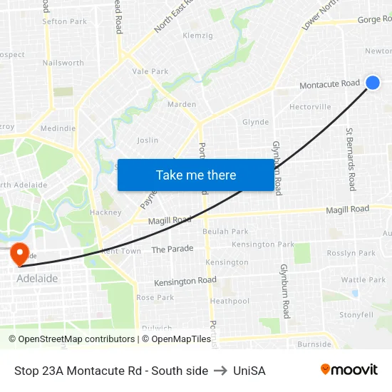 Stop 23A Montacute Rd - South side to UniSA map