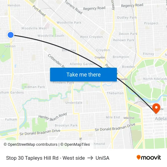 Stop 30 Tapleys Hill Rd - West side to UniSA map