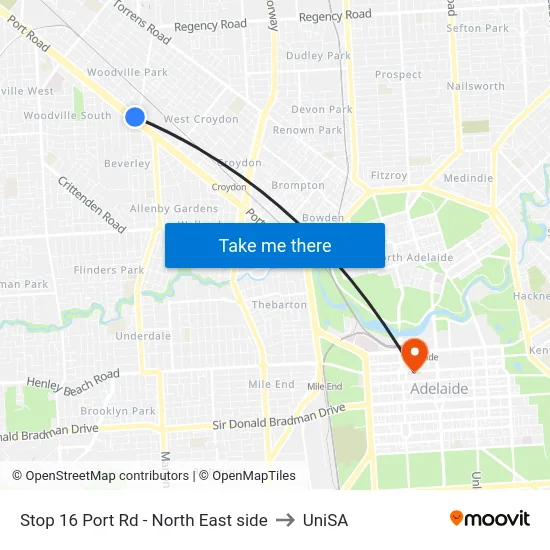 Stop 16 Port Rd - North East side to UniSA map