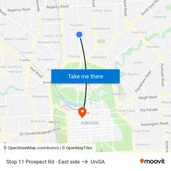 Stop 11 Prospect Rd - East side to UniSA map
