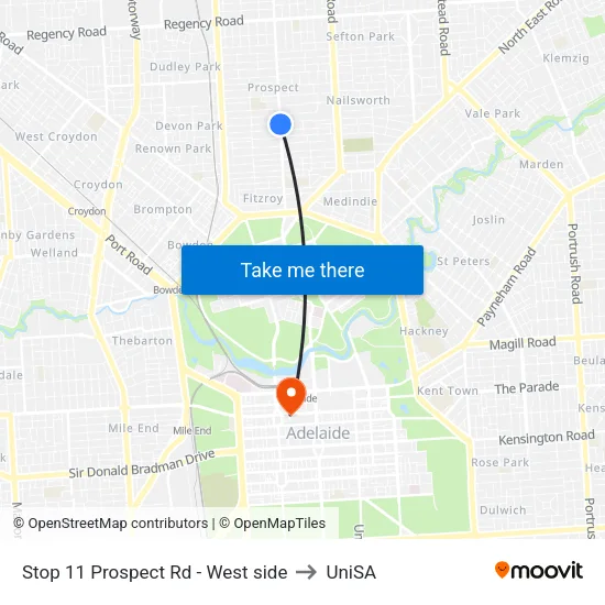 Stop 11 Prospect Rd - West side to UniSA map