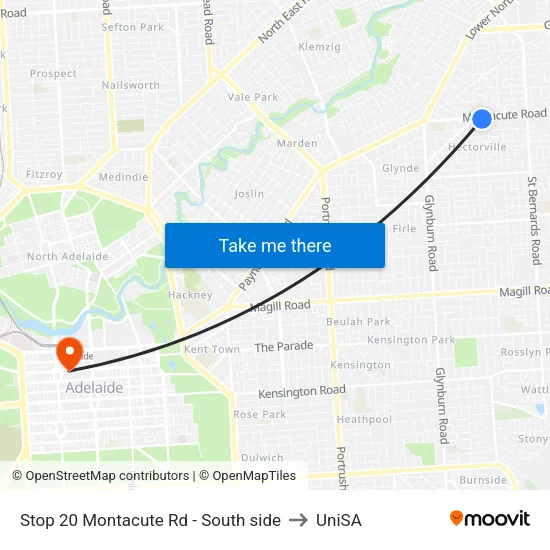 Stop 20 Montacute Rd - South side to UniSA map