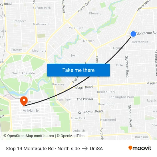 Stop 19 Montacute Rd - North side to UniSA map