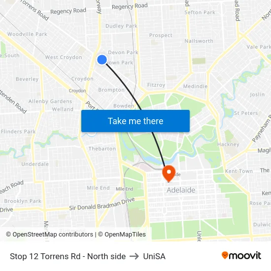 Stop 12 Torrens Rd - North side to UniSA map