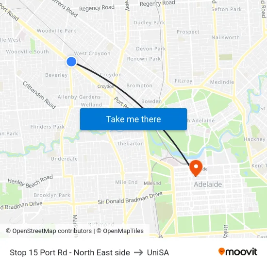 Stop 15 Port Rd - North East side to UniSA map