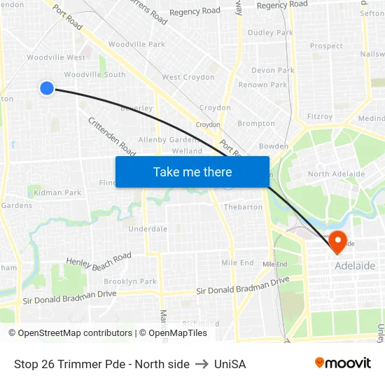Stop 26 Trimmer Pde - North side to UniSA map