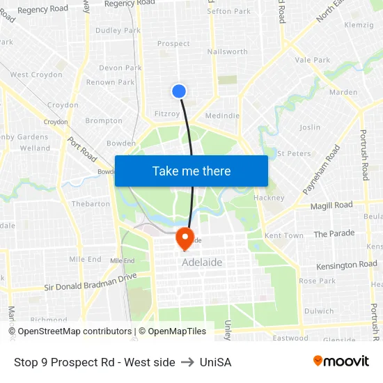 Stop 9 Prospect Rd - West side to UniSA map