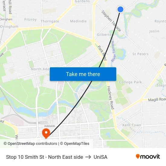 Stop 10 Smith St - North East side to UniSA map