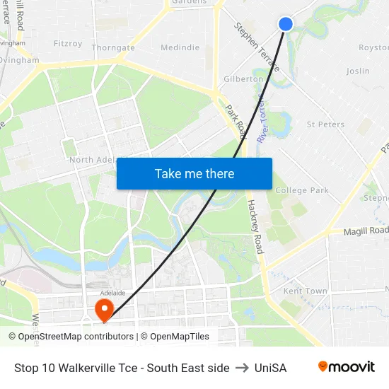 Stop 10 Walkerville Tce - South East side to UniSA map