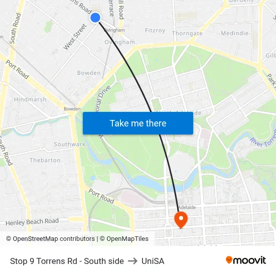 Stop 9 Torrens Rd - South side to UniSA map