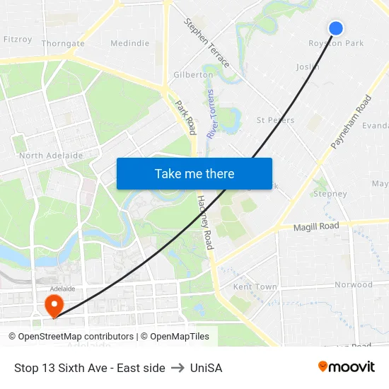 Stop 13 Sixth Ave - East side to UniSA map