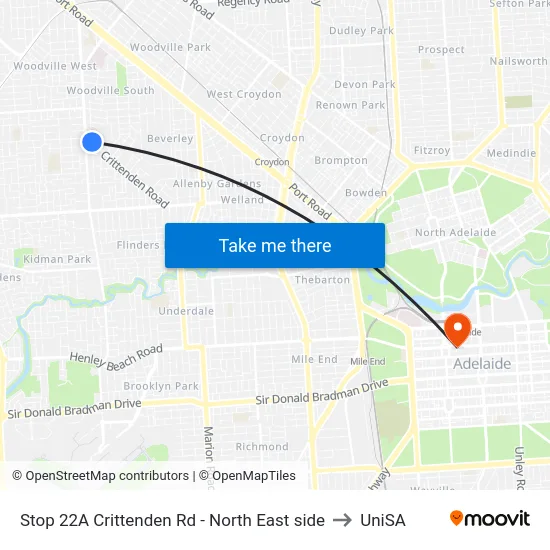 Stop 22A Crittenden Rd - North East side to UniSA map