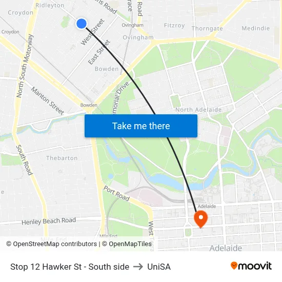 Stop 12 Hawker St - South side to UniSA map