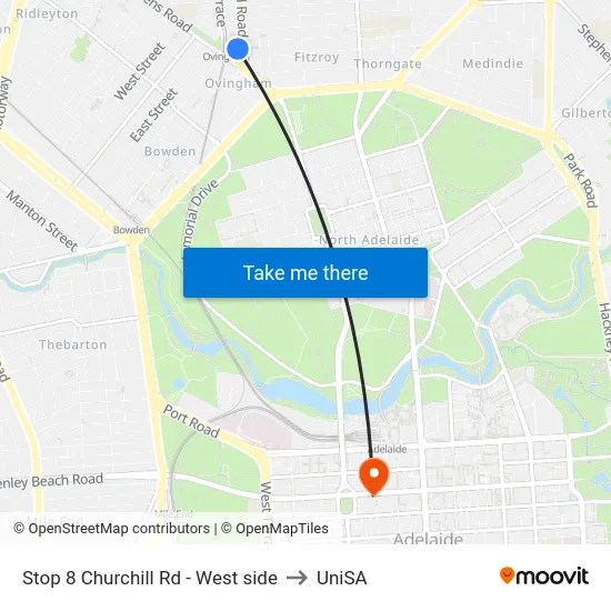 Stop 8 Churchill Rd - West side to UniSA map