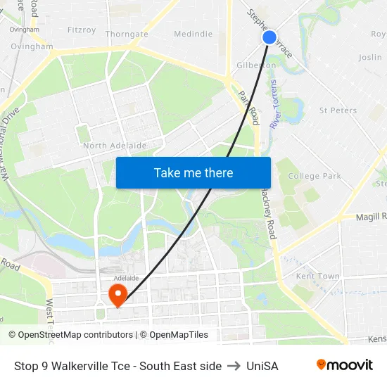 Stop 9 Walkerville Tce - South East side to UniSA map