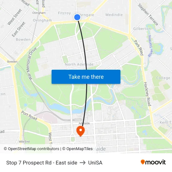 Stop 7 Prospect Rd - East side to UniSA map