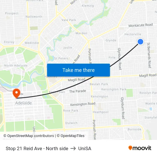 Stop 21 Reid Ave - North side to UniSA map