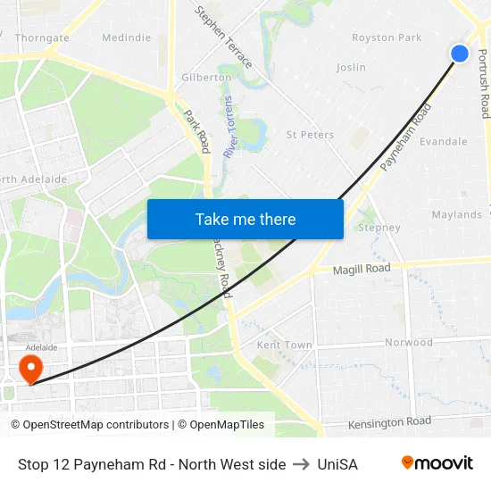 Stop 12 Payneham Rd - North West side to UniSA map