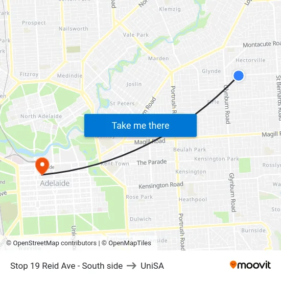 Stop 19 Reid Ave - South side to UniSA map