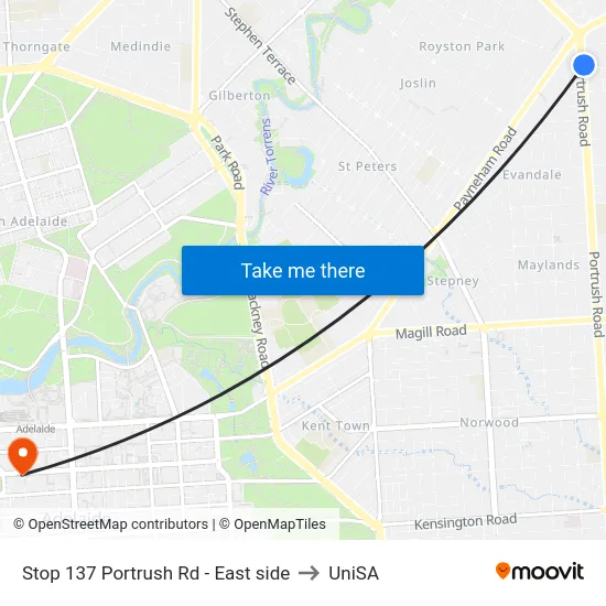 Stop 137 Portrush Rd - East side to UniSA map