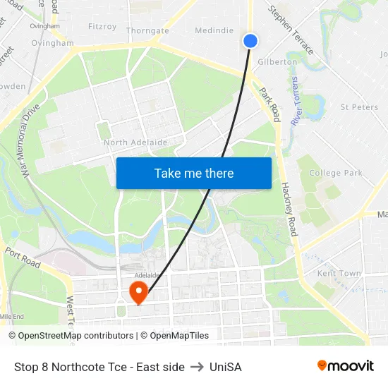 Stop 8 Northcote Tce - East side to UniSA map