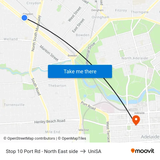 Stop 10 Port Rd - North East side to UniSA map