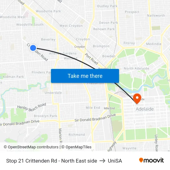 Stop 21 Crittenden Rd - North East side to UniSA map