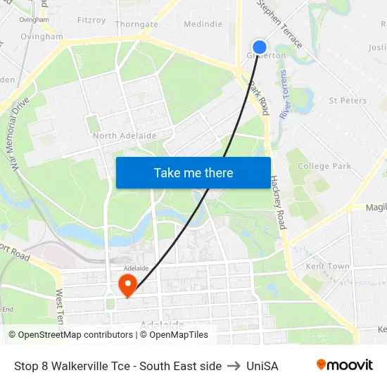 Stop 8 Walkerville Tce - South East side to UniSA map