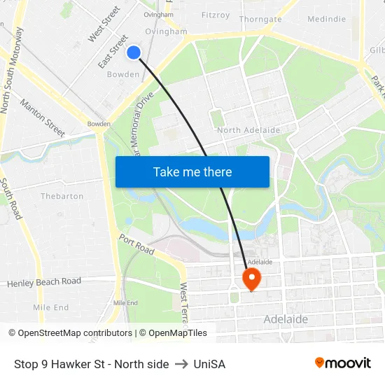 Stop 9 Hawker St - North side to UniSA map