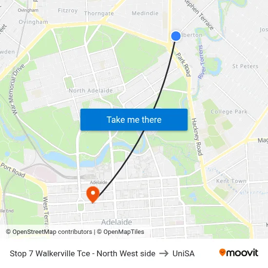 Stop 7 Walkerville Tce - North West side to UniSA map