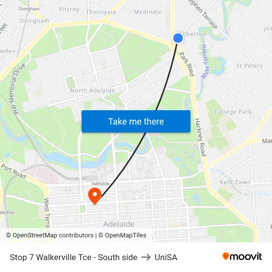 Stop 7 Walkerville Tce - South side to UniSA map