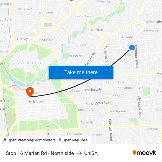 Stop 16 Marian Rd - North side to UniSA map