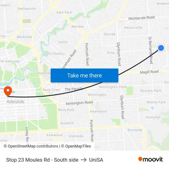 Stop 23 Moules Rd - South side to UniSA map