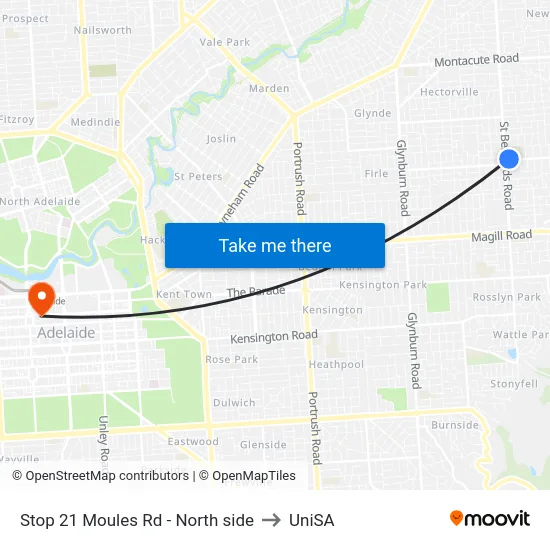 Stop 21 Moules Rd - North side to UniSA map
