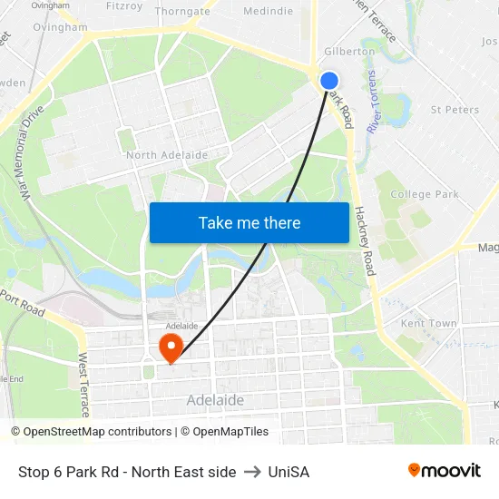 Stop 6 Park Rd - North East side to UniSA map