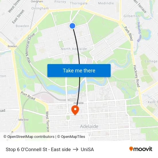 Stop 6 O'Connell St - East side to UniSA map
