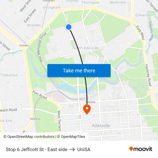 Stop 6 Jeffcott St - East side to UniSA map