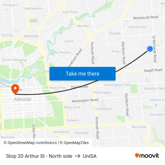 Stop 20 Arthur St - North side to UniSA map