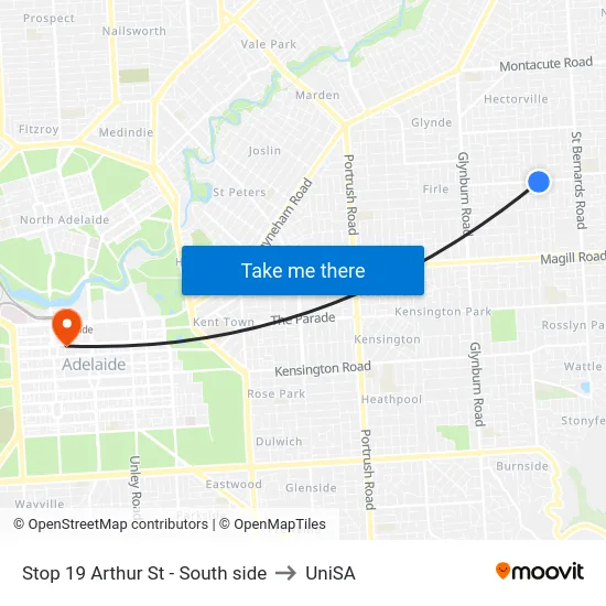 Stop 19 Arthur St - South side to UniSA map