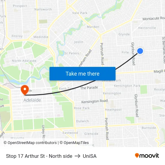 Stop 17 Arthur St - North side to UniSA map