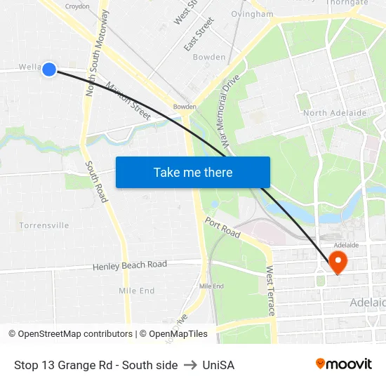 Stop 13 Grange Rd - South side to UniSA map
